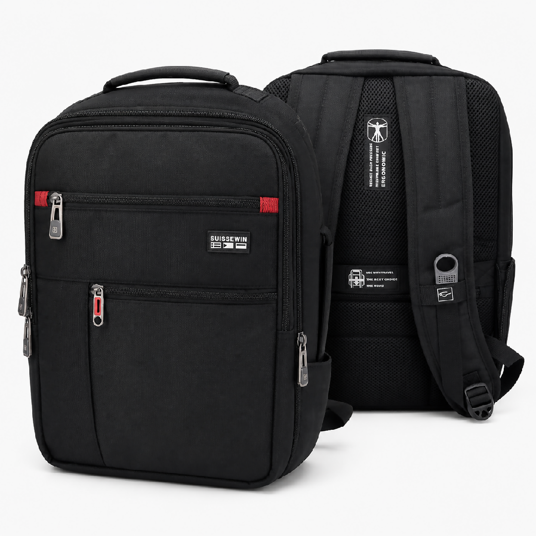 Suissewin Black Multi-Compartment Backpack