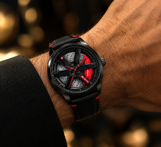 GYRO NS - Never Stop Watch With Rotating Wheel And Leather Strap