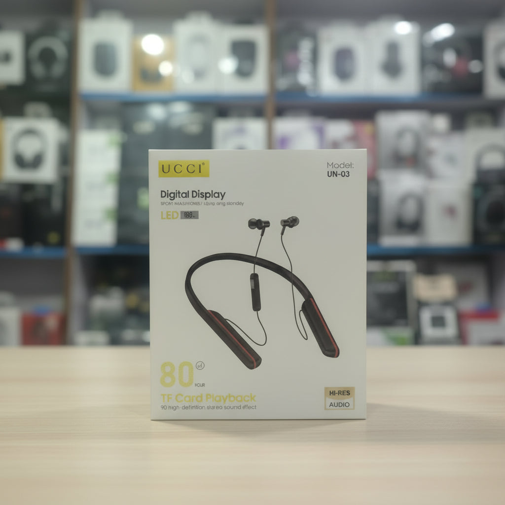 UN 03 Sport Wireless Neckband 80 Hour Battery And Digital LED Display