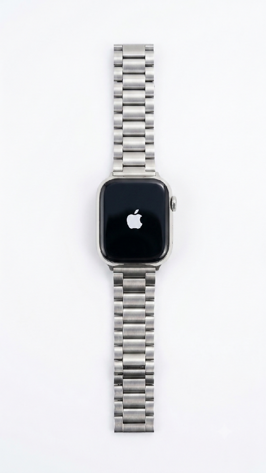 Apple Logo Smart Watch with Stainless Steel Metal Chain Strap Luxury And Premium Black And Silver Smartwatch