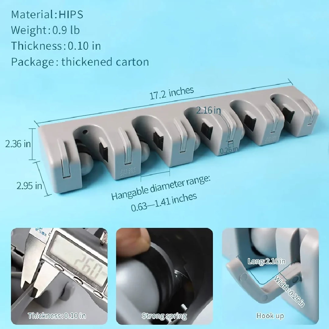 5 in 1 Broom and Mop Holder Wall Mounted Mop Rack Cleaning Tool Hook Wall Hook