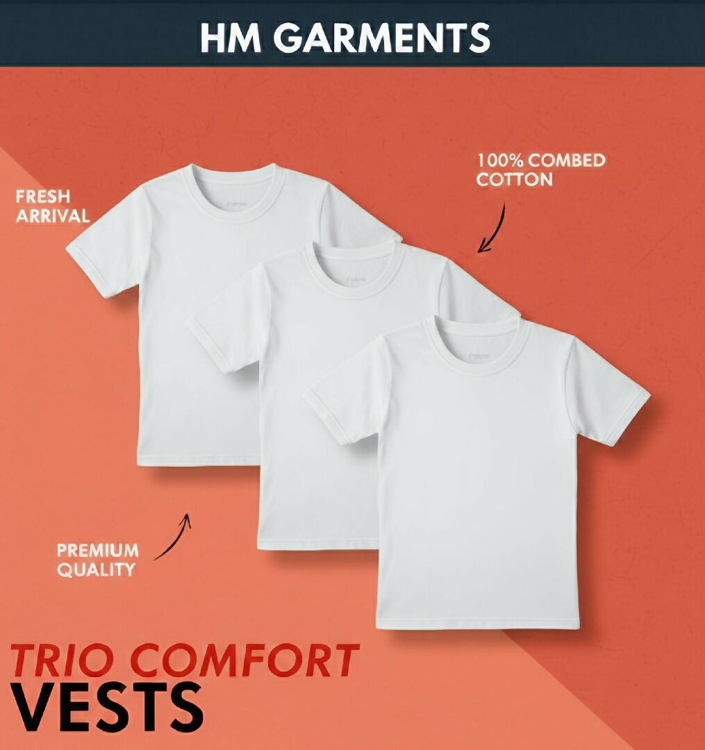 Premium White Half Sleeve Vest Pack of 3 Combed Cotton