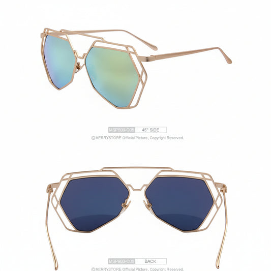 Geometric Frame Fashion Sunglasses – Gold Frame