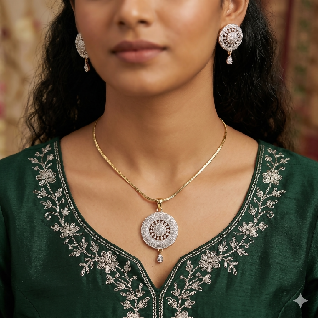 Zircon Mandala-Style Necklace and Earring Set