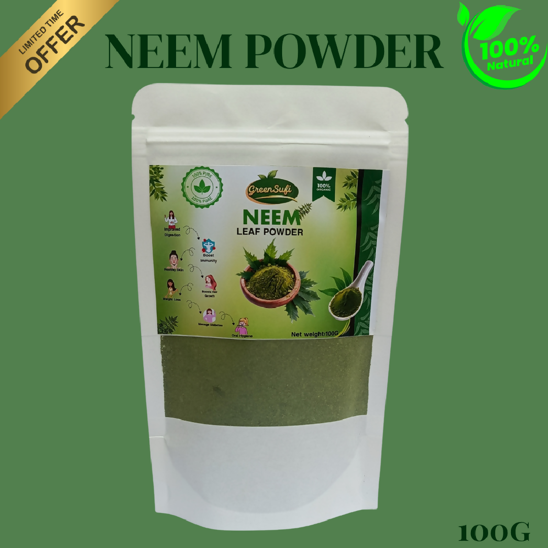 GreenSufi Organic Neem Powder 100g 100 Percent Pure Neem Leaves Powder for Acne Skin and Hair Care