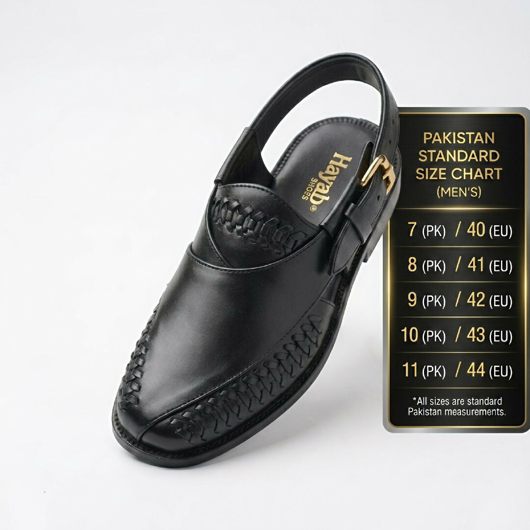 Premium Black Peshawari Chappal for Men Traditional Leather Sandals