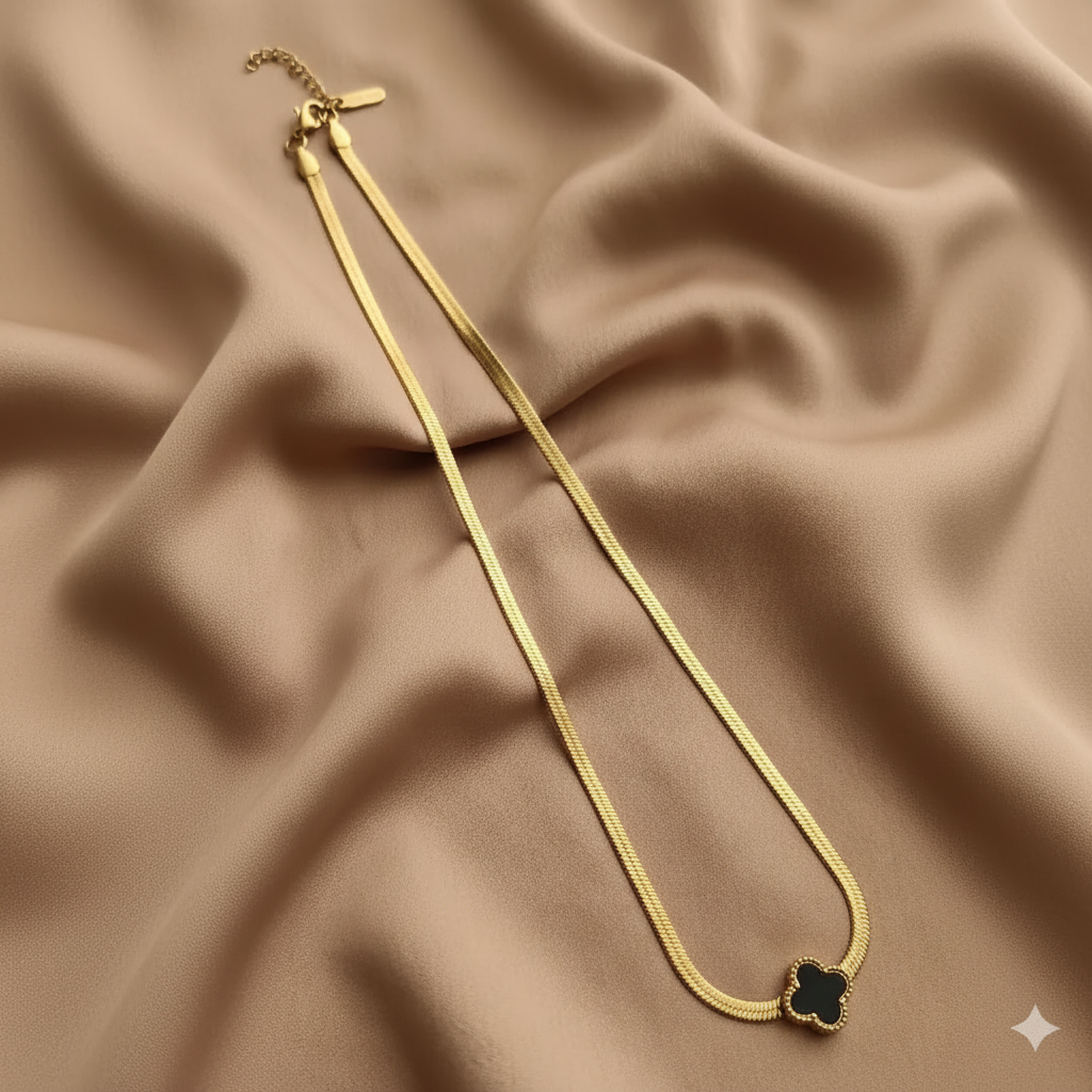 Elegance Redefined Black Clover Herringbone Necklace