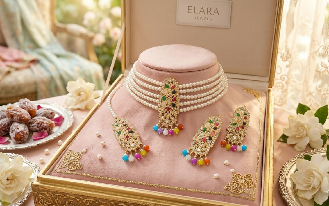 Luxury Pearl Choker Jewelry Set with Matching Earrings Pendant