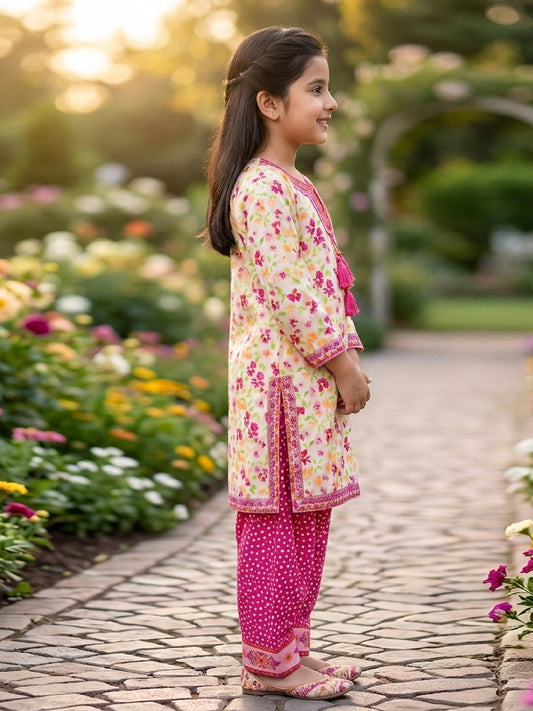 RWS-0005, Embroidered off-white (ivory) Digital Print 2 Pcs