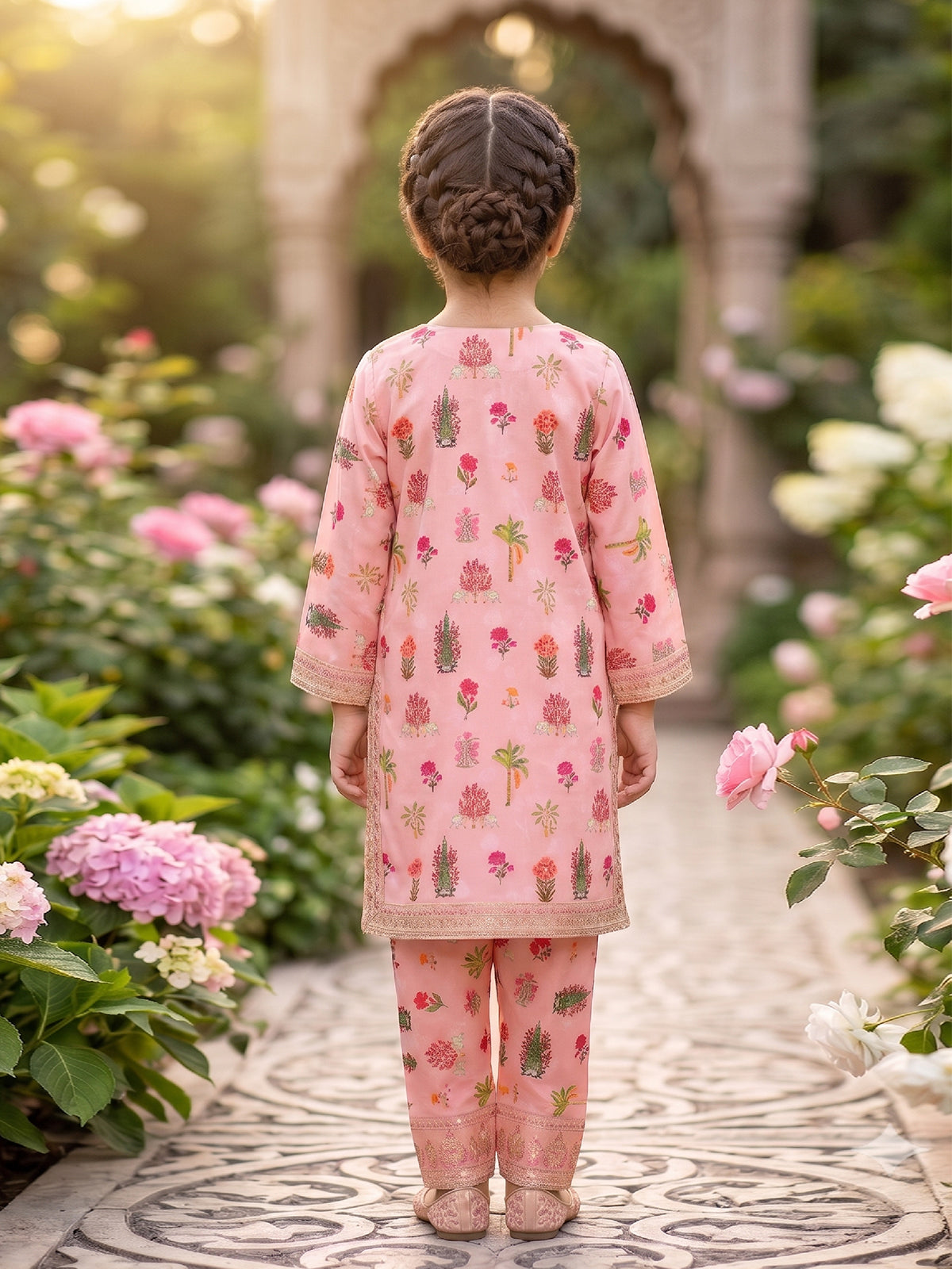 RWS-0006, Embroidered Pastel Pink Digital Print 2 Pcs