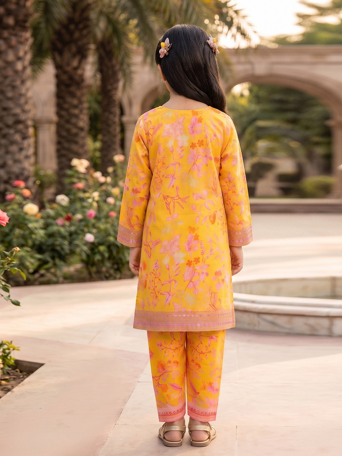 RWS-0009, Embroidered Soft Orange Digital Print 2 Pcs