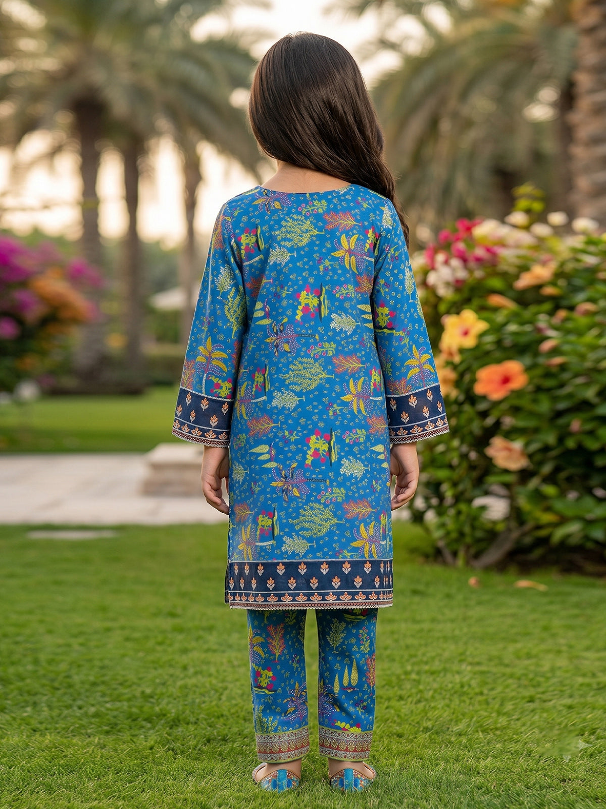 RWS-0014, Embroidered Deep Blue Digital Print 2 Pcs