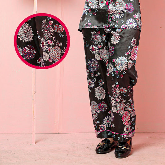 Midnight Bloom Satin Night Suit – Womens Floral Two-Piece Loungewear Set