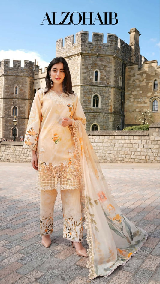 Printkari 3 Piece Unstitched Embroidered