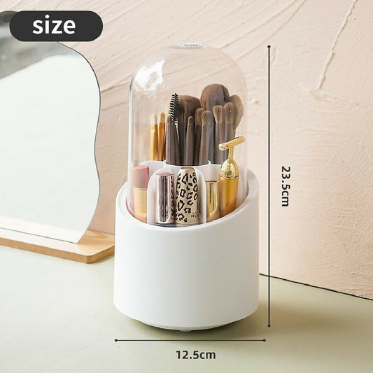 360 Rotating Makeup Brush Storage Box - Desktop Cosmetic Organizer for Brushes Lipsticks Eyebrow Pencils and Beauty Tools