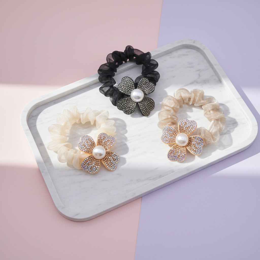 Flower Hair Knot Pack of 3 Brown Golden Black