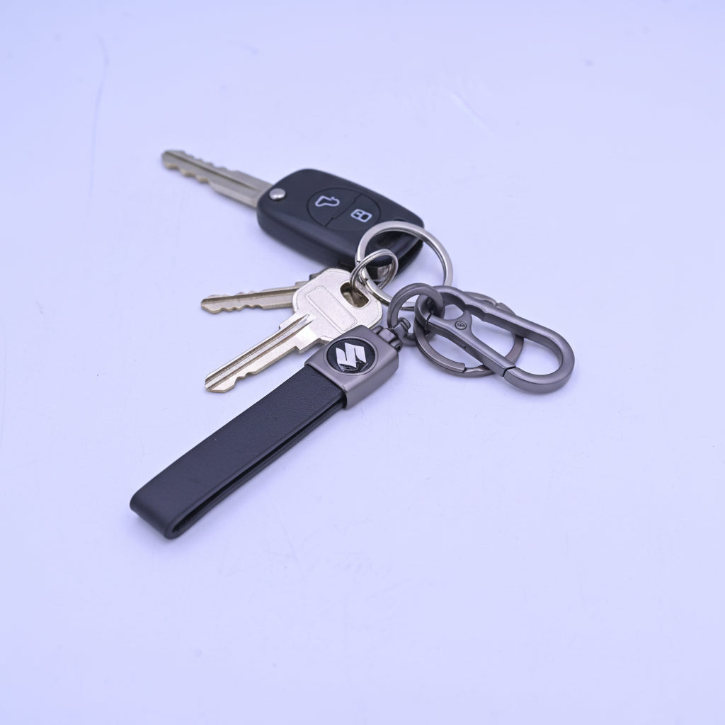 Leather Strap Keychain Suzuki Black