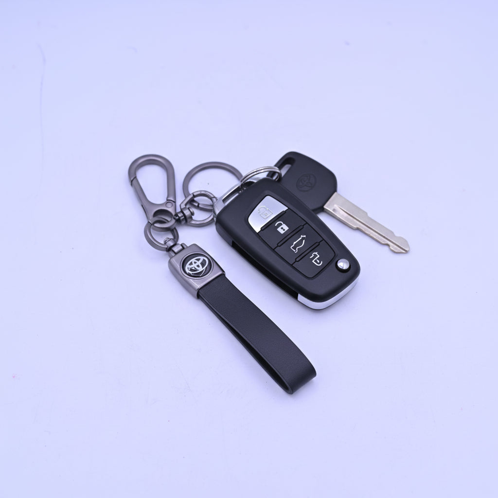 Plain Leather Strap Keychain Toyota Black