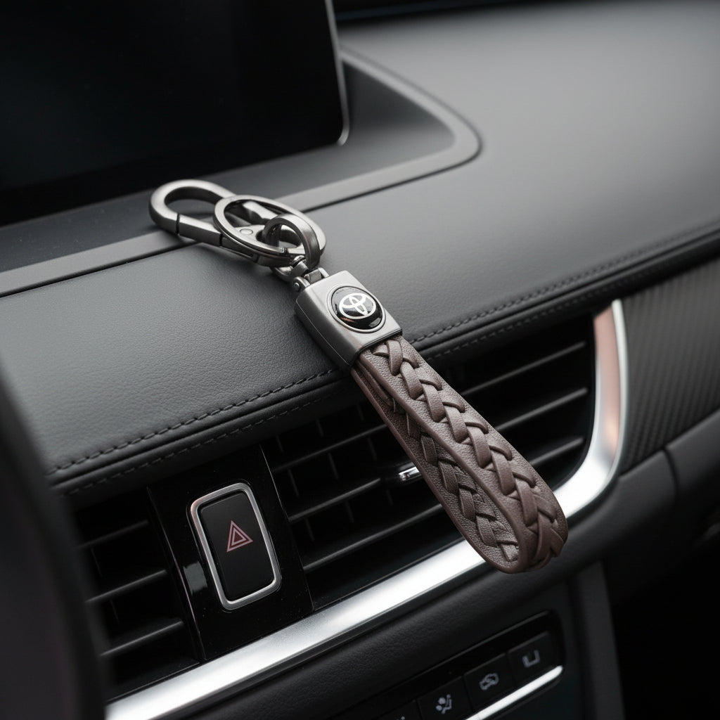 Clip and Key Ring Metal Keychain Toyota Brown