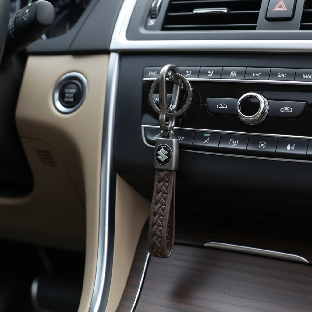 Clip and Key Ring Metal Keychain Suzuki Brown