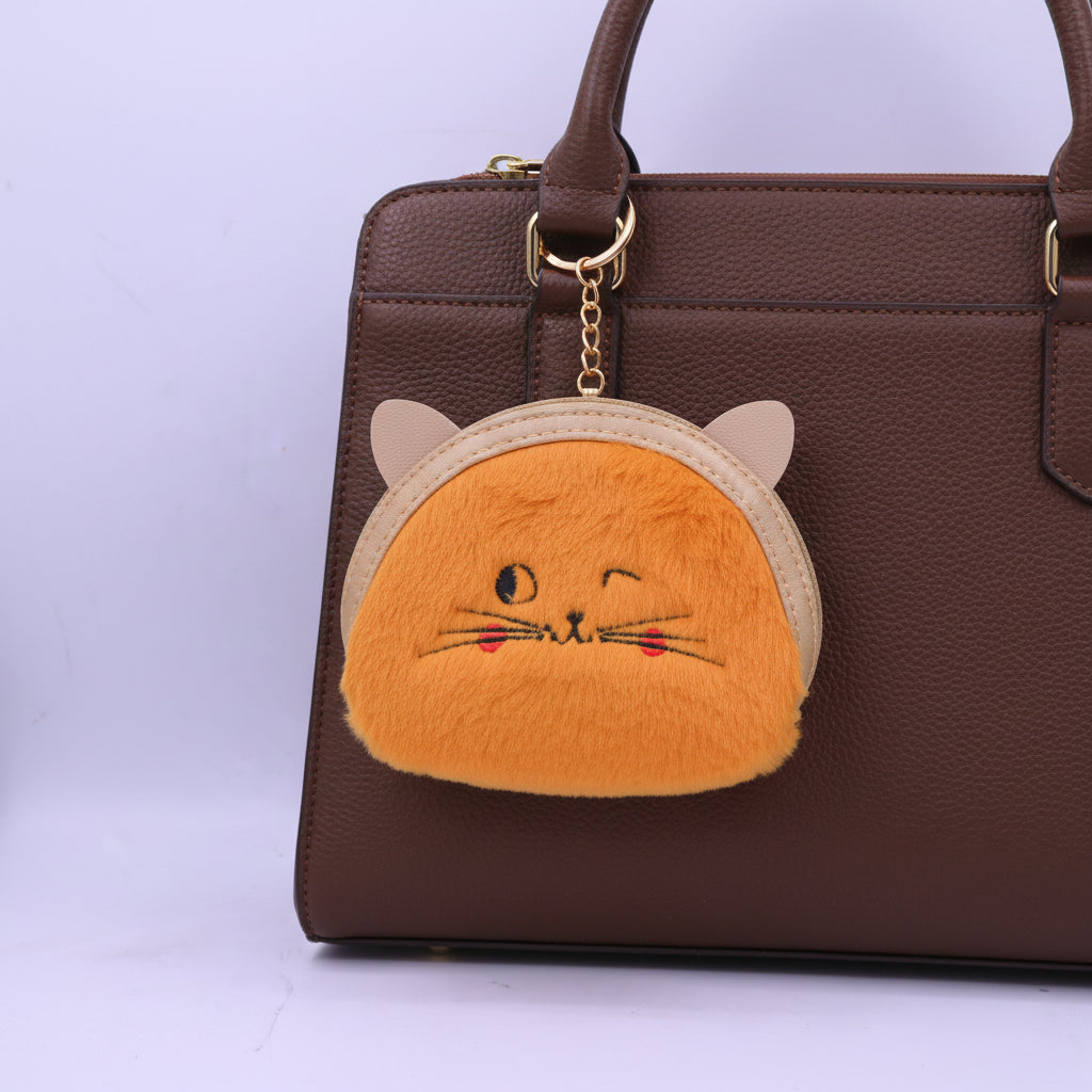 Cat Face small bag keychain Brown