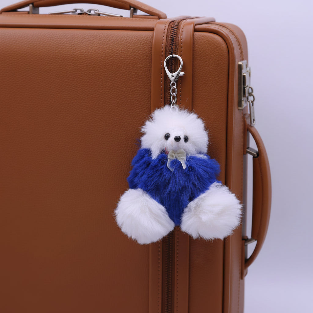 Soft Fluffy Fur Rat Keychain Navy Blue