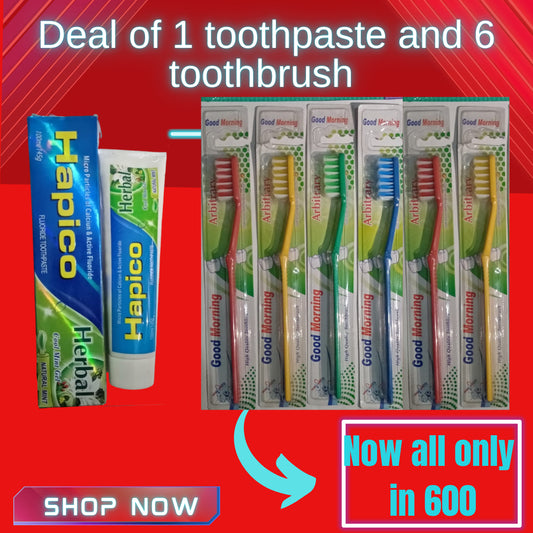Set of 6 morning toothbrush and 1 aquafresh herbal toothpaste in very low price