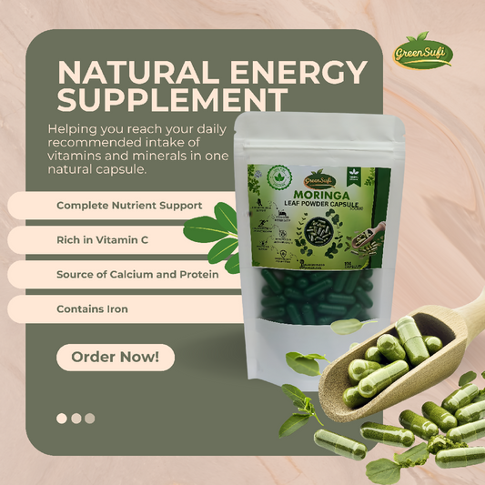 GreenSufi Moringa Oleifera Capsules 100 Count 500mg Per Capsule Pure Organic Sohanjna Herbal Supplement