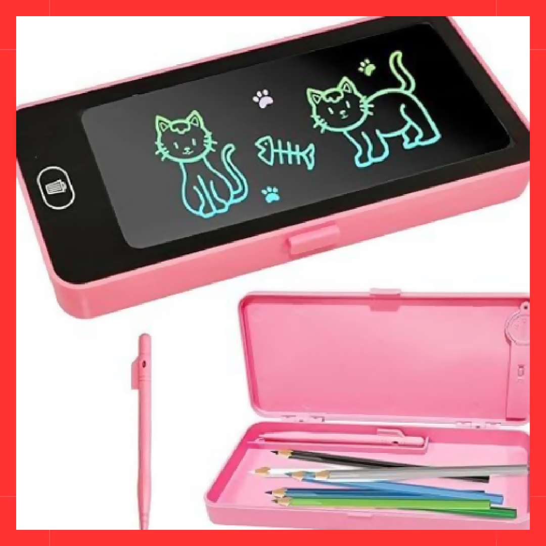 Lcd Drawing Pen Case Led Kids Pencil Box with LCD Screen and Writing Pen with Erase Button (Multi Color) for Students for learning