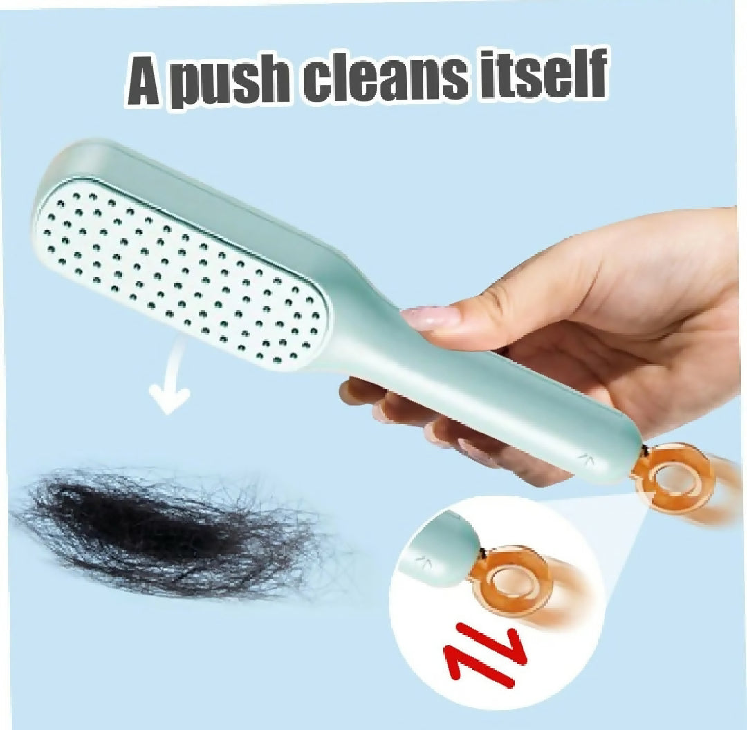Pack of 2 Self Cleaning Hair Brush One Click Hair Removal Detangling Comb