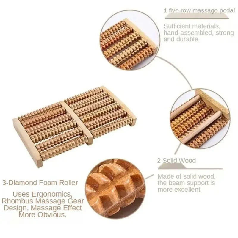 Wooden Foot Roller Massager | Manual Reflexology Therapy Tool for Pain Relief, Stress Relaxation & Foot Care
