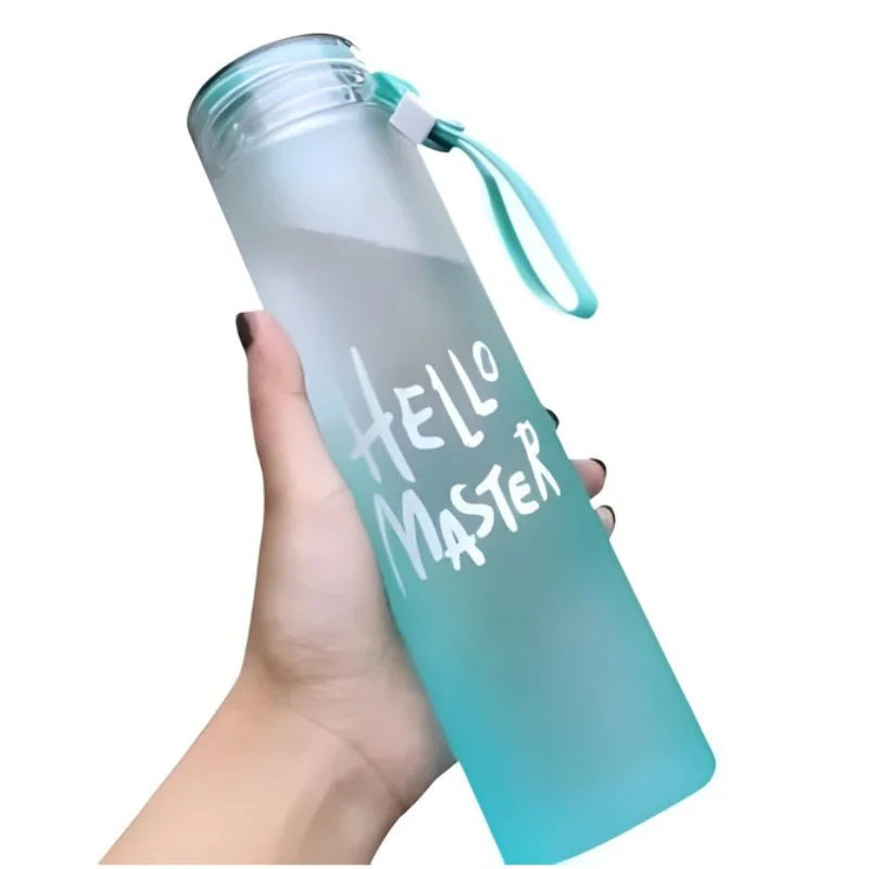 Blue Frosted Glass Water Bottle | Leak-Proof Insulated Bottle with Hello Master Decal Logo | 400ml