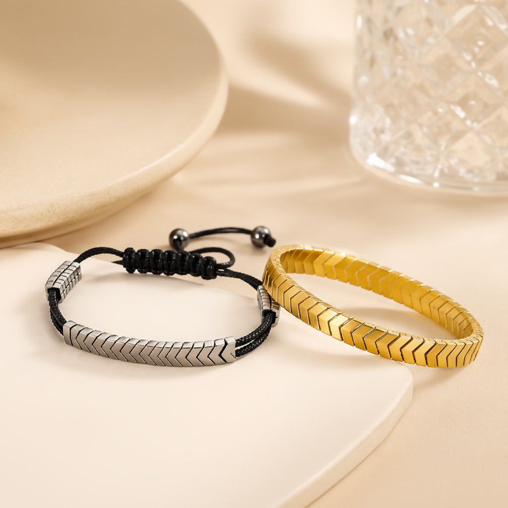 Couple Matching Bracelet Set Gold Silver Adjustable Bracelets for Men Women