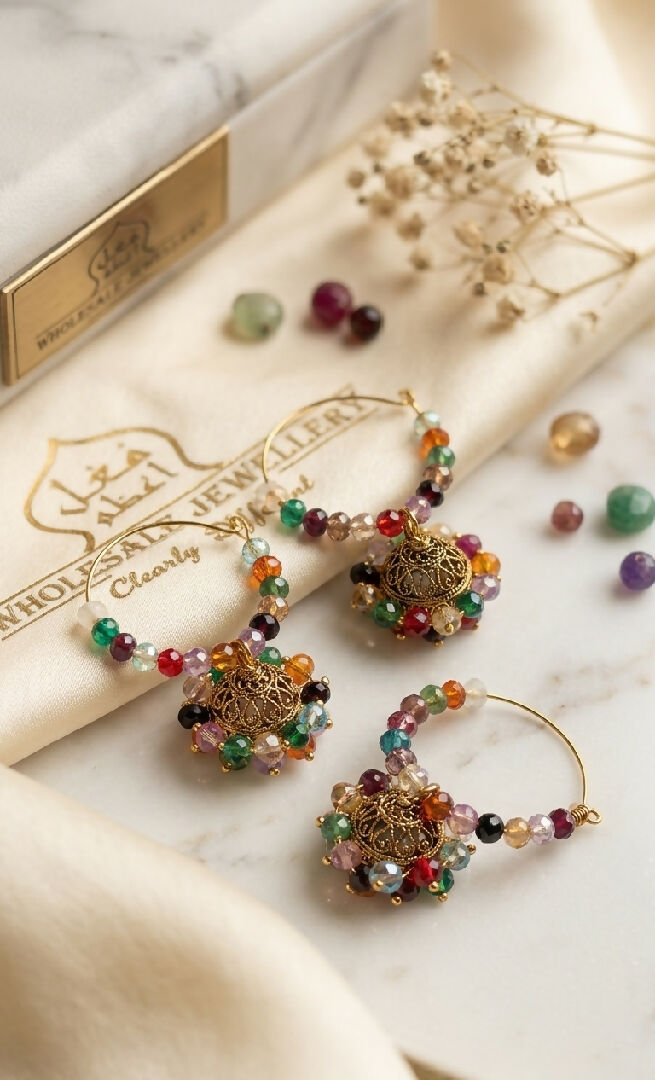 Handmade Beaded Bali Hoop Jhumka Earrings for Women