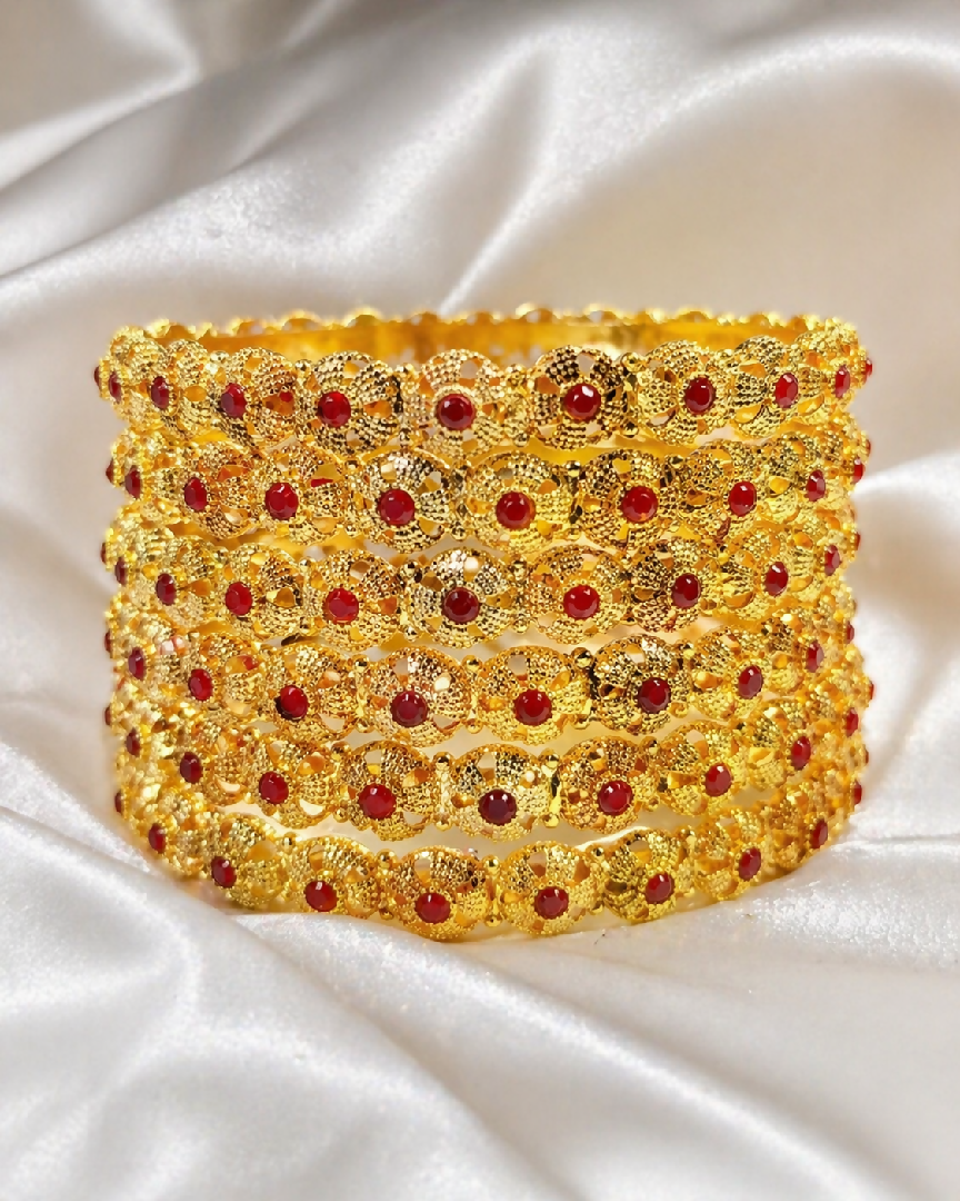 Majestic Ruby-Red Filigree 6 Piece Bangle Set