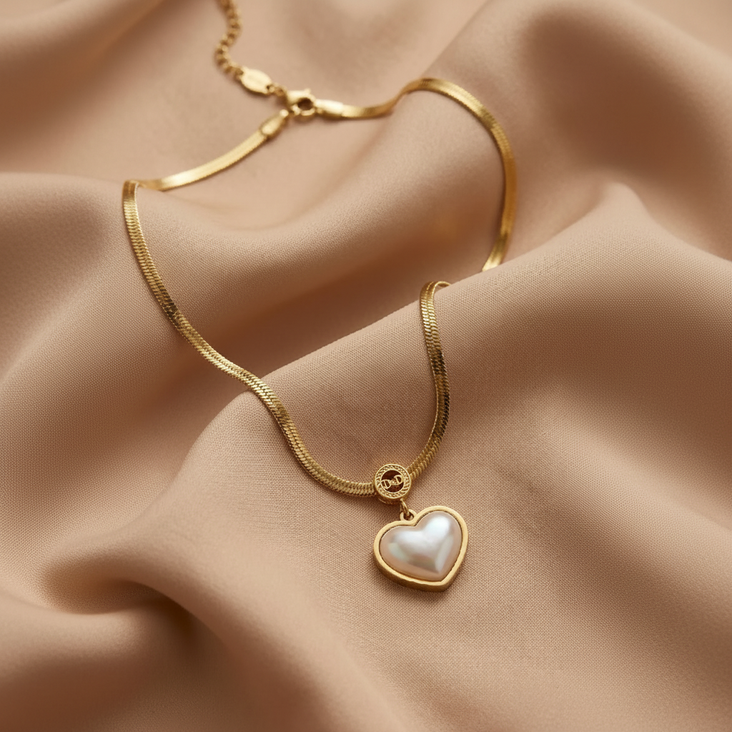 Luminous Pearl Heart Herringbone Set