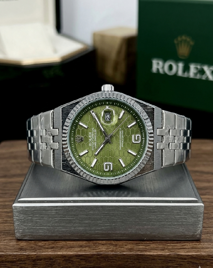 Silver Rolex Hexa Dial Luxury Watch