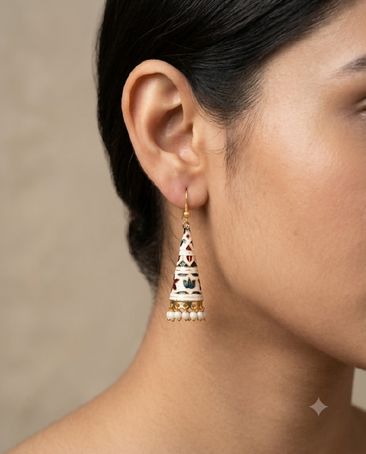Vintage Minakari Conical Pearl Drop Earrings