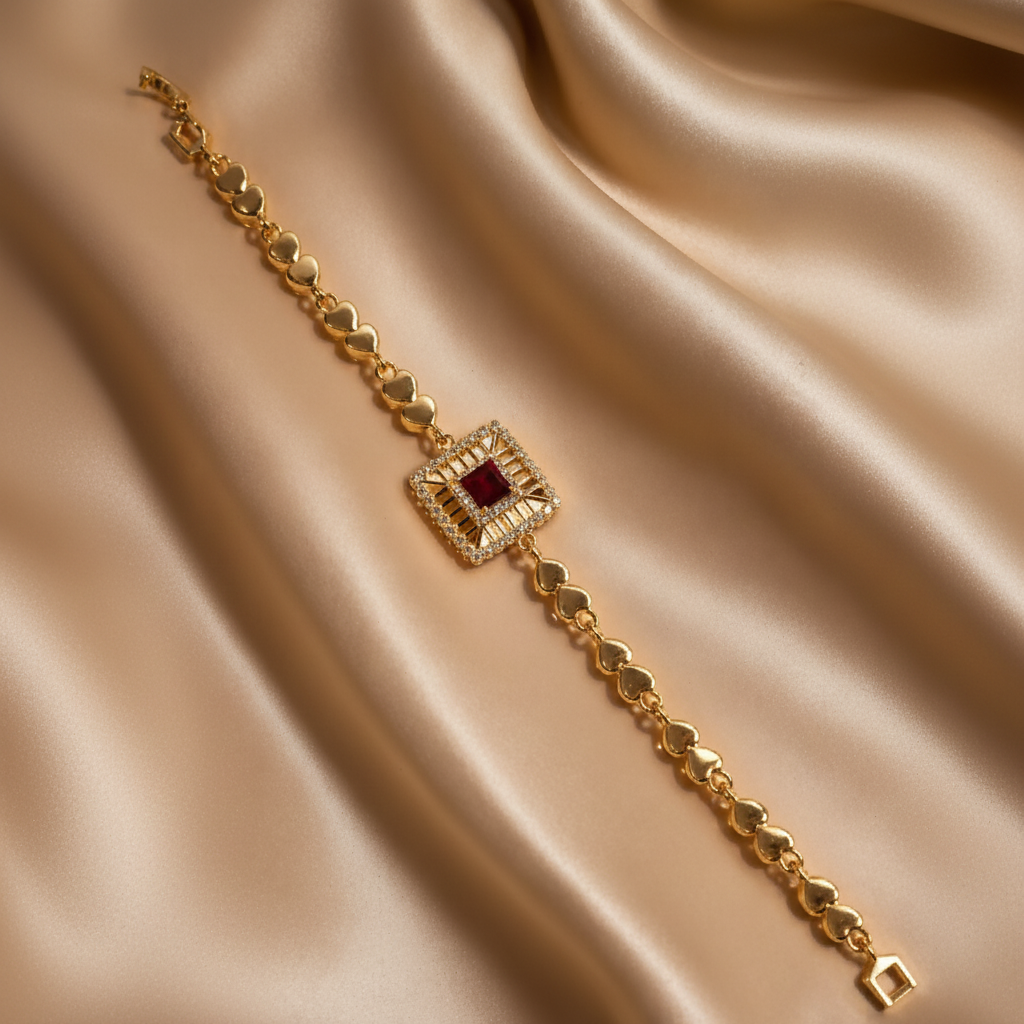 Regal Crimson Heart-Link Statement Bracelet
