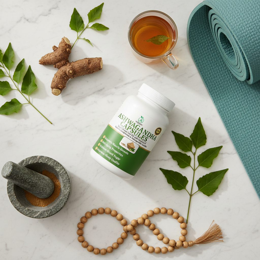 Ayurvedic wellness flat lay