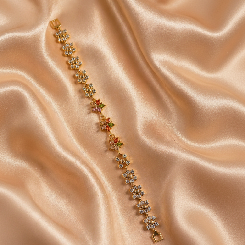 Radiant Multicolor Crystal Bloom Gold Bracelet