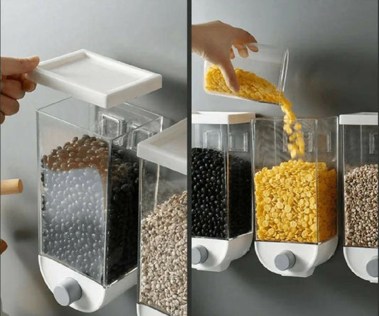 1Pc 1500ml Self-Adhesive Grain Dispenser - Wall Mounted Rice and Grain Storage Box - Kitchen Food Organizer Container - Dry Fruit Dispenser