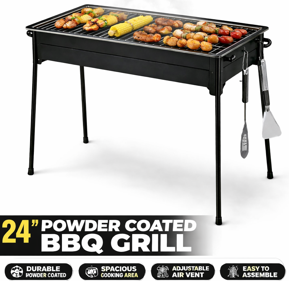 24 inch powder coated BBQ grill with coal grill and stand