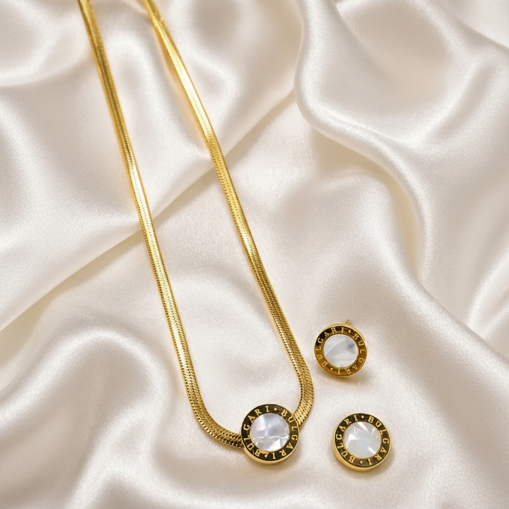 Designer-Inspired Mother of Pearl Medallion Necklace Set