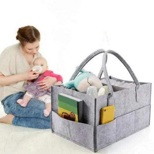 Foldable Baby Diaper Caddy Organizer - Portable Storage Basket - Essential Bag for Nursery - Changing Table and Car - Waterproof Liner Is Great for Storing Diapers - Bottles