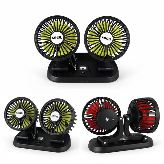 Double Head Vehicle Fan 360° Adjustable Car Cooling Fan