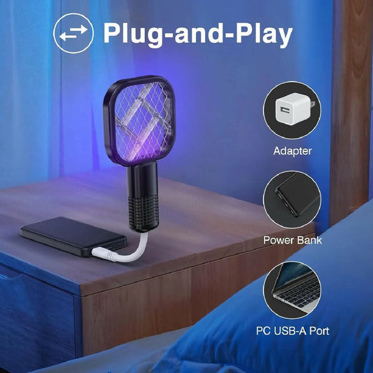 USB Rechargeable Mosquito Killer Racket - Portable Repellent with UV Light