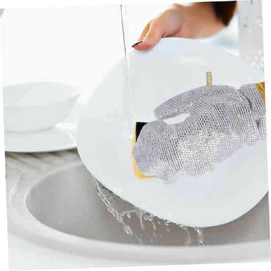 1 pcs Multipurpose Wire Dishwashing Gloves - Dishwashing Rags for Wet and Dry - Steel Wire Miracle Cleaning Cloth with Glove Shape - Non-Scratch Wire Dish Cloths - Anti-heat Aluminium Gloves