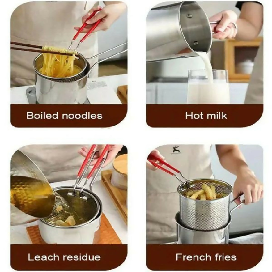 Stainless Steel Deep Fryer Frying Pot With Strainer 1 2L Capacity