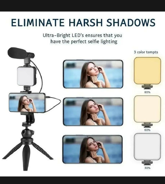 Ay-49 Vlogger Video Making Kits Vlog Microphone Led Fill Light Mini Tripod Mobile Holder with remote Good quality